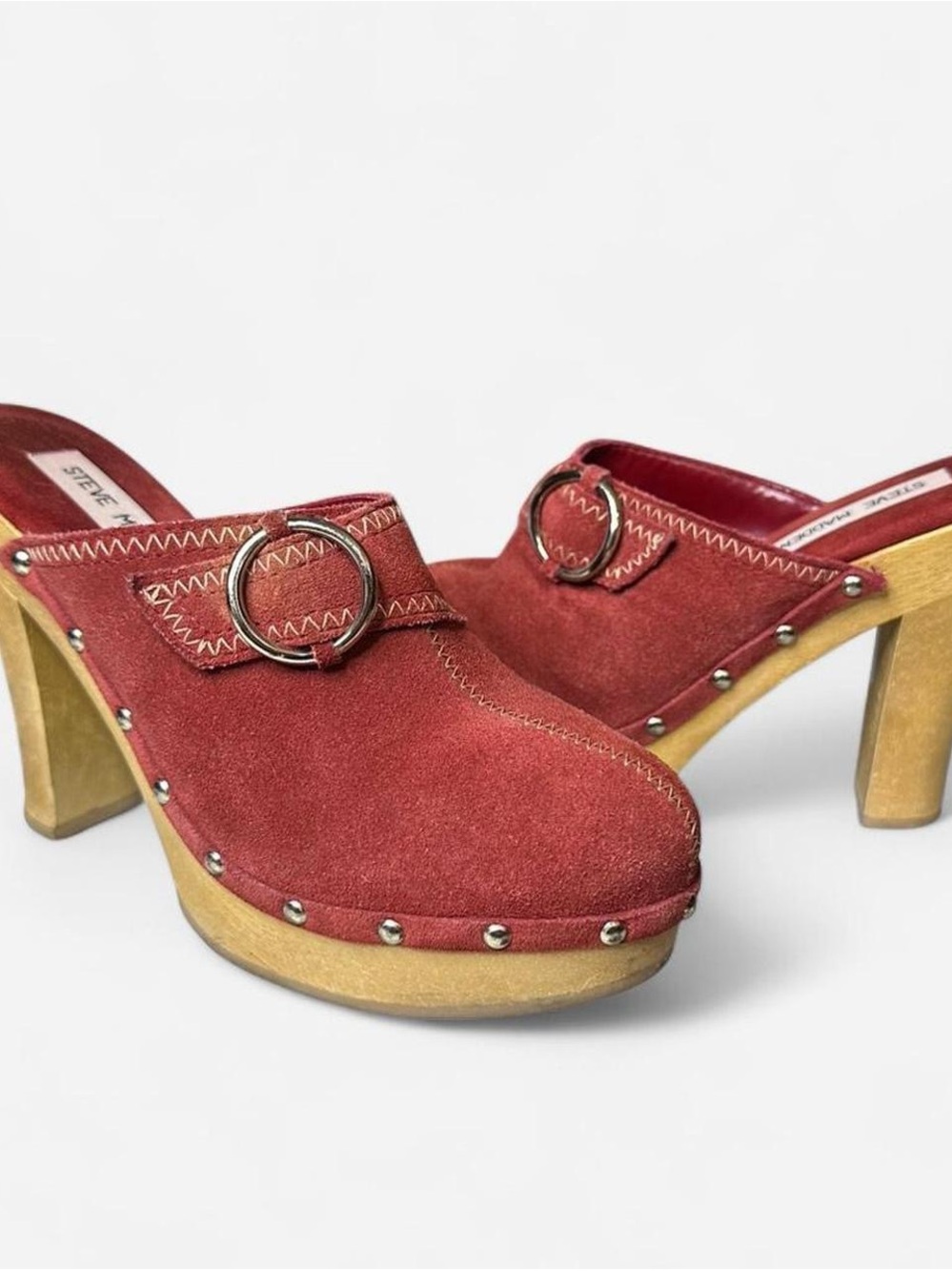Vintage Steve Madden Burgundy Suede Studded Clog Mules